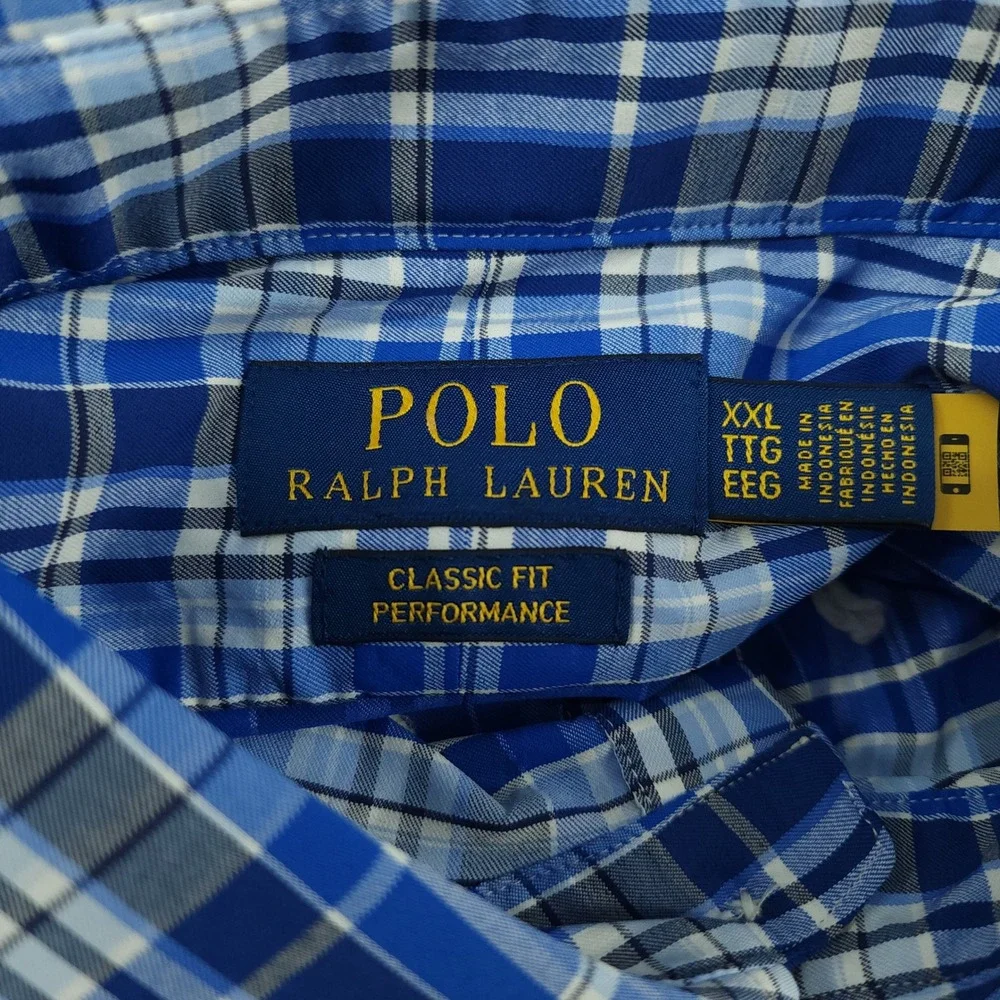 Polo Ralph Lauren Shirt Mens XXL Blue Plaid Classic Fit Performance Big & Tall